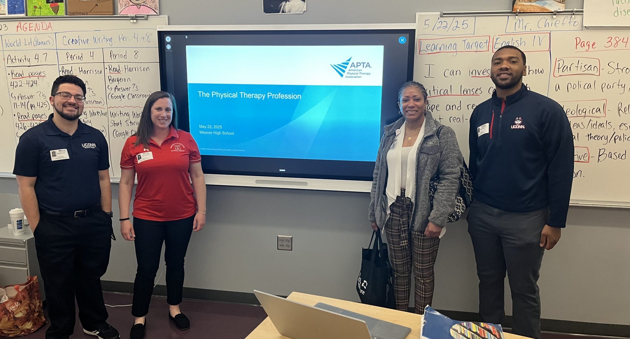 4 presenters in front of a physical therapy related presentation