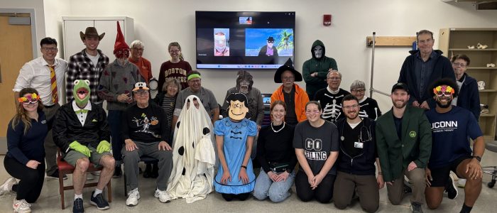 Exercise class in various costumes